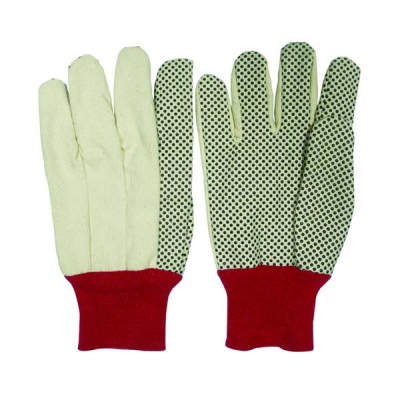 HWSGD1121 Raw white corduroy gloves, with PVC dots palm