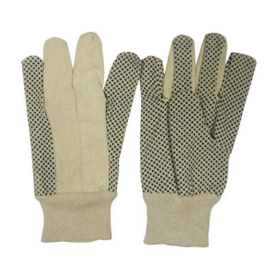 HWSGD1101 Raw white T/C gloves, with PVC dots palm