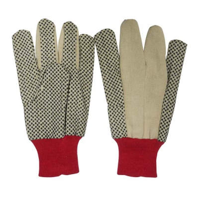 HWSGD1111 Raw white T/C gloves, with PVC dots palm